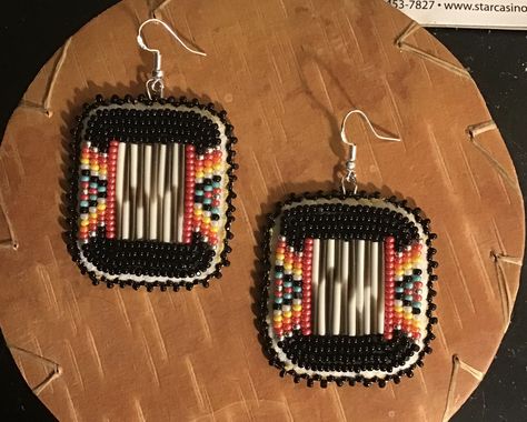 Quill earrings Made October 2019 Porcupine Quill Jewelry, Porcupine Quill Earrings, Quill Earrings, Beautiful Beaded Earring, Native Beading Patterns, Beaded Earrings Native, Friendship Bracelets With Beads, Quilling Jewelry, Beadwork Designs