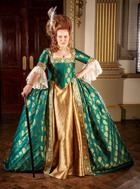 Court Gown, Tall Lady, 18th Century Gown, Green Shot, Beautiful Braids, Womens Costumes, Gold Silk, Gold Fabric, Almost Perfect