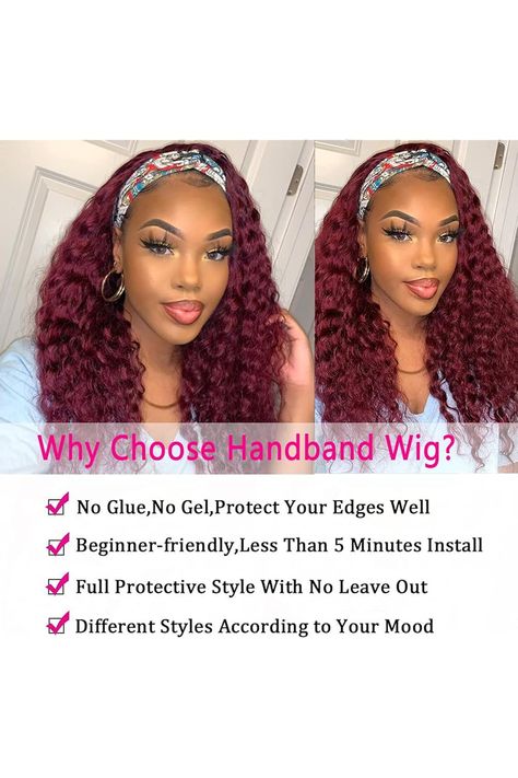 99j Headband Wig 24 Inch Water Wave Human Hair Wig Burgundy Color None Lace Front Wigs For Black Women 100% Unprocessed Human Virgin Hair Wet And Wavy Wig Wet And Wavy Wig, Headband Wig, Wavy Wig, Human Virgin Hair, Headband Wigs, Human Hair Wig, Water Waves, Wigs For Black Women, Hair Wig