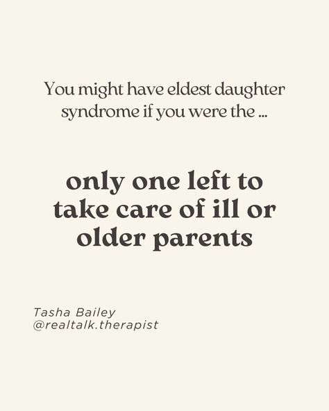 Unpopular opinion : you don't need to be the eldest daughter to experience eldest daughter pressures. I spoke about this on @threads and so many fellow youngest daughters had a lot to say on this. "Eldest daughter syndrome" comes from having to take on too much responsibility as a child. Usually due to being the oldest and the female child. But there are so many other nuances that can lead the rest of us to feel it too. "Eldest daughter syndrome" is a type of parentification where you had... Eldest Daughter Syndrome, The Eldest Daughter, Eldest Daughter, Youngest Daughter, Older Sister, Unpopular Opinion, Feel It, A Child, Need This