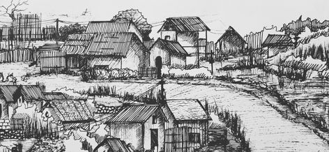 Rural area landscape with pen Rural Area Drawing, Rural Sketching, Town Drawing, Perspective Sketch, Landscape Sketch, Rural Scenes, Rural Life, Rural Area, Facade Design