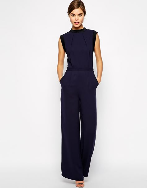 Navy Jumpsuit Outfit Wedding, Trouser Jumpsuit, Jumpsuit Fall, Navy Jumpsuit, Tailored Jumpsuit, Easy Work, Jumpsuit Outfit, Wide Leg Pant, Summer Heat