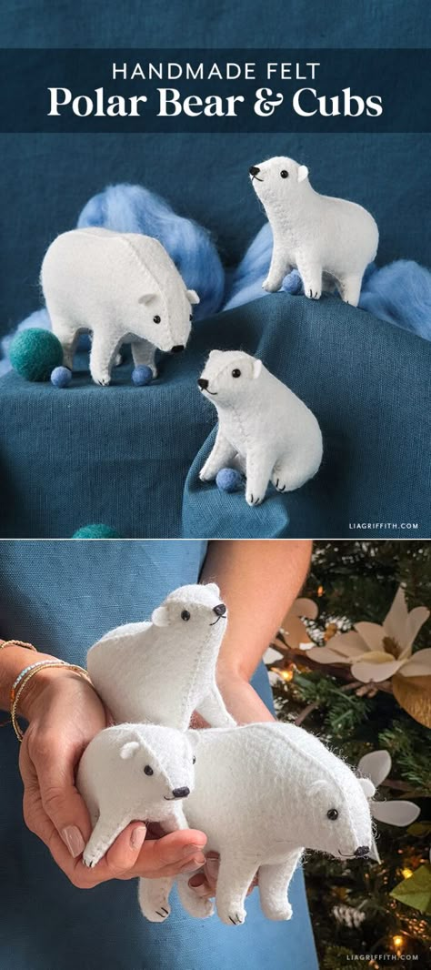 Felt Polar Bear Cubs - Lia Griffith - created via https://pinthemall.net Felt Polar Bear Pattern, Felt Bear Pattern, Diy Polar Bear, Felt Projects For Kids, Felt Polar Bear, Diy Felt Projects, Lia Griffith Felt, Name Chains, Make Felt Flowers