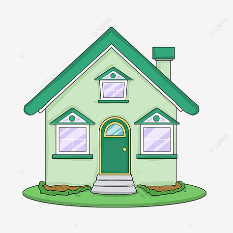 House Clipart Cute, Green House Drawing, Building Clipart, Light Yellow Walls, Home Clipart, Houses Clipart, Green Roof House, House Quilt Block, Red Brick Wall