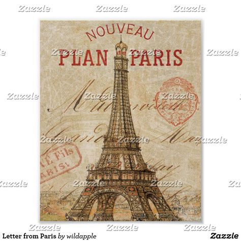 Letter from Paris Poster Vintage Postcards Travel, Plan Paris, Paris Canvas, Postcard Stamps, Paris Poster, Travel France, French Elegance, France Vintage, Paris Wall Art