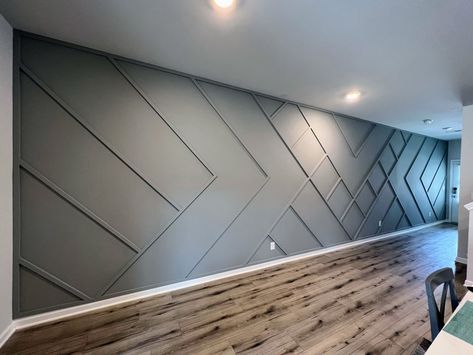 Entry Wall Molding Ideas, Wood Accent Wall With Led Lights, Boardroom Accent Wall, Large Wall Paneling Ideas, Large Foyer Ideas Entryway Modern Luxury, Modern Trim Accent Wall, Large Entry Wall Decor Ideas, Large Accent Wall Living Room, Foyer Accent Wall Entryway