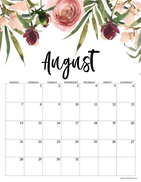 August 2022 calendar printable in our free floral design. Printable monthly calendar so you can come back each month for your next calendar page. Printable Calendar Pages, Paper Trail Design, Quarterly Planner, Free Printable Calendar Templates, Floral Calendar, August Calendar, To Do Planner, Trail Design, Floral Stationery