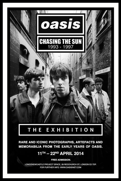 'Chasing The Sun: Oasis 1993 - 1997' (The Exhibition) #oasis Liam Gallagher Noel Gallagher, Cool Britannia, معرض فني, Oasis Band, Brit Pop, Music Art Print, Rock Band Posters, Fotografi Vintage, Band Poster