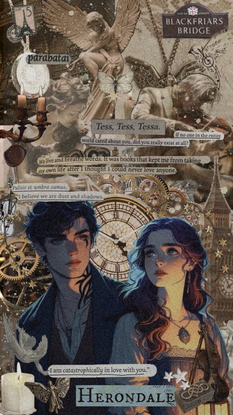 this series oh my goodness #infernaldevices #cassandraclare #tessagray #willherondale #jemcarstairs #shadowhunters #shadowhuntersaesthetic Shadow Hunters Fan Art, Wallpaper Shadowhunters, Shadowhunter Fanart, Instruments Wallpaper, Shadowhunters Fanart, Jem Carstairs, Tessa Gray, Clockwork Princess, Will Herondale