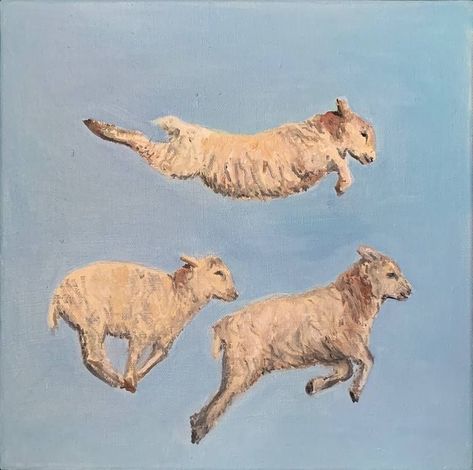 Counting Sheep Painting, Sleeping Sheep Illustration, Whimsical Animals Art, Sheep Art Painting, Lambs Painting, Painted Sheep, Lamb Painting, Sheep Artwork, Painting Sheep