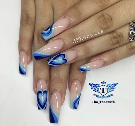 Blue Y2k Nails, Nails Charms, Blue And Silver Nails, Blue And White Nails, 2023 Nails, Blue Acrylic Nails, Overlays Instagram, Holiday Nail, French Nail Designs