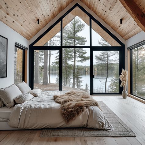 White Lakehouse :: Behance Lake House Farmhouse Style, Modern Cabin Bedroom, Cabin Bedroom Decor, Chalet Style Homes, Floor Plans 4 Bedroom, Photography Interior Design, Cabin Bedroom, Front Elevation Designs, Modern Barn House