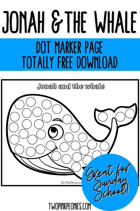 Jonah and the Whale Dot Marker Page {instant download} Jonah Crafts For Preschoolers, John And The Whale, Jonah Preschool Activities, Jonah And The Whale Coloring Page Free Printable, Preschool Jonah And The Whale Craft, Jonah Preschool Craft, Preschool Whale Craft, Whale Crafts For Toddlers, Jonah And The Whale Craft For Toddlers