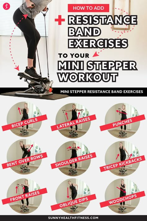 Mini Stepper Workout, Stepper Exercises, Stair Stepper Workout, Stepper Workout, Mini Stepper, Tricep Kickback, Stair Stepper, Band Exercises, Step Workout