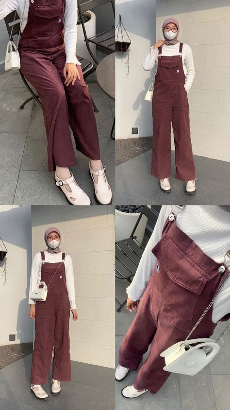 Jumpsuit Hijab Outfit, Ootd Jumpsuit Hijab, Hijab Jumpsuit, Jumpsuit Hijab, Ootd Jumpsuit, Lebaran Outfit, Ootd Hijab Casual, Dress Muslim, Style Hijab