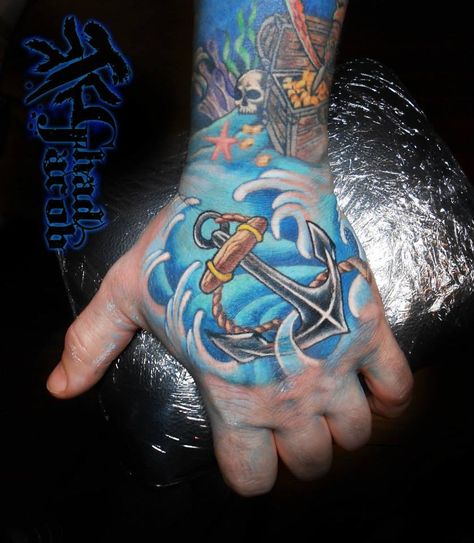 Anchor hand piece to tie off an aquatic themed sleeve by Chad Jacob. Follow him on Instagram: @CJTATTOOS or Facebook: Chad Jacob Tattoos Japanese Anchor Tattoo, Tatted Couples, Ocean Sleeve Tattoos, Hand Tattoo Images, Ocean Sleeve, Hand And Finger Tattoos, Finger Hands, Anchor Tattoos, Hand Tattoos For Women