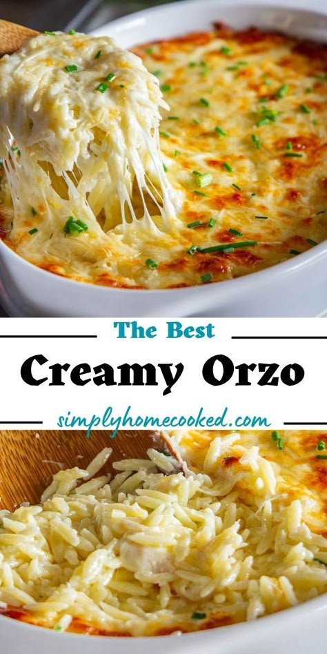 Creamy Orzo Recipes, Orzo Recipes Side, Baked Orzo, Creamy Orzo, Pasta Side Dishes, Orzo Recipes, Pasta Sides, Cozy Dinner, Pasta Dinner Recipes