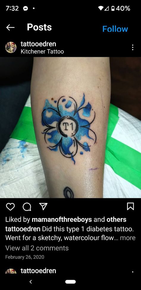 T1d Mom Tattoo, Police Tattoo Ideas Women, Type 1 Tattoo Ideas, T1d Tattoo, T1d Mom, Medical Tattoo, 2 Tattoo, 1 Tattoo, Spirit Week