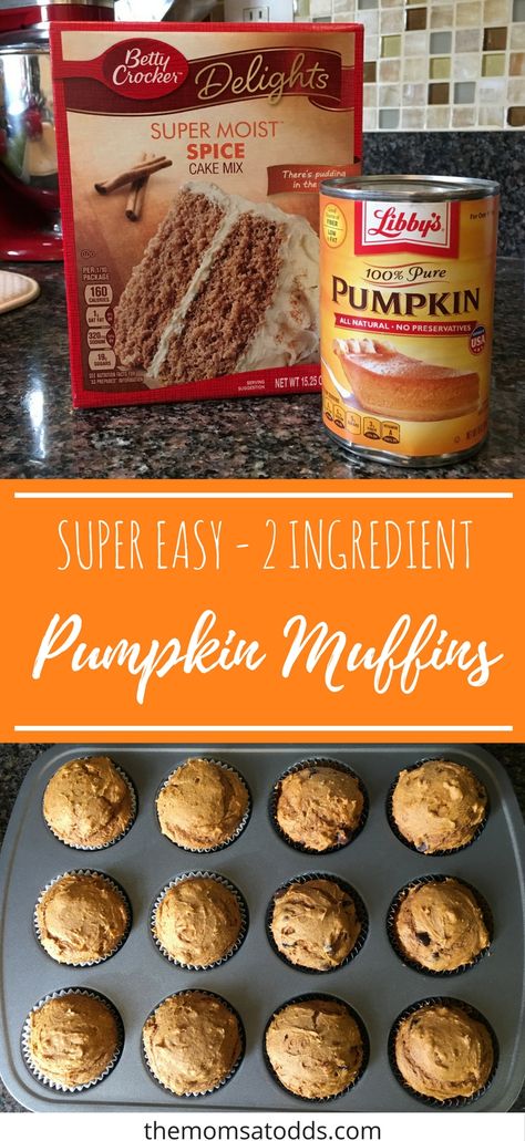 2 Ingredient Pumpkin Muffins, Moist Spice Cake, Muffins Pumpkin, Pumpkin Muffins Easy, Pumpkin Muffin Recipes, Hearty Comfort Food, Spice Cake Mix, Dessert Easy, Pumpkin Pumpkin