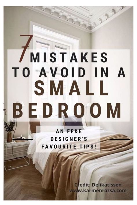 Take my tips to avoid the 7 worst design mistakes in a small bedroom design! A designer's tips for small bedroom decor! Stylish Small Bedroom, Elegant Modern Bedroom, Bedroom Checklist, Very Small Bedroom, Small Bedroom Makeover, Small Bedroom Inspiration, Small Guest Bedroom, Small Bedroom Layout, Interior Design Plan