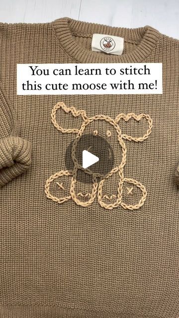 MooseCozy on Instagram: "Loving how this moose turned out!😍🫎Such a great embroidery design for boys!👦🏻  Who else loves moose? Vote below!  Hit like button if you like this embroidered moose!❤️  1️⃣ Stitch moose using chain stitch. 2️⃣ Use straight stitch for details like nose and hooves. 3️⃣ Make one chain stitch for eyes.  Don’t know how to do chain stitch? Do you want to learn to stitch other designs like strawberries, rainbow etc?   👇🏻Comment: „yes” below and I will send you me Free video tutorial series!  Wanna try making one of my designs? 🪡🥰  I have a kit for that!  What’s included in the kit? 3x yarn colors  1x sweater of your color choice 1x blunt needle 1x fabric pen 1x letter of your choice or 3x embroidery designs of your choice  Trust me, it’s fun! Relaxing and fulfilli Moose Embroidery Pattern, How To Chain Stitch Embroidery, Boys Embroidery Designs, Embroidered Sweater Diy, Embroidery Designs For Men, Chain Stitch Embroidery Design, Embroidery Sweater Diy, Moose Embroidery, Sweater Diy