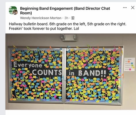 Band Bulletin Board Ideas, Band Bulletin Boards Middle School, Band Bulletin Boards, Hallway Bulletin Boards, Middle School Band, Classroom Decoration Ideas, Classroom Hacks, Band Director, High School Band