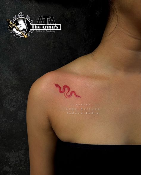 Red Snake 🐍 Tattoo Design !!! #TheArtThatDiesWithYou #tattooistannu @tattooist_annu_rathore Tattoo by Artist_ Annu Rathore (The First Female Tattoo Artist Of Central India Madhya Pradesh Indore Title Award Winner) #artistsoninstagram #annu_rathore😊😊 #annurathore #annuartist #theannustattooacademy #indoretattoostudio Thanks for looking at us. We love to have a feedback for our Artist, Work & Studio. At The Annu’s Tattoos & Academy ADD-shop no. 56 one center ,nearby ramesh dosa in front of Small Red Snake Tattoos For Women, Red Snake Tattoo Shoulder, Meaningful Snake Tattoos, Snake Tattoo Red Ink, Year Of The Snake Tattoo 2001, Red Tattoo Snake, Small Red Snake Tattoo, Red Ink Snake Tattoo, Tattoo Ideas Female Snake