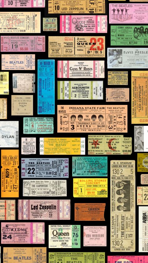 #tickets #concert #vintage 70s Concert Tickets, Concert Ticket Collage, Old Concert Tickets, Vintage Concert Tickets, Prom Tickets Design, Concert Tickets Design, Concert Ticket Aesthetic, Concert Ticket Art, Concert Tickets Aesthetic