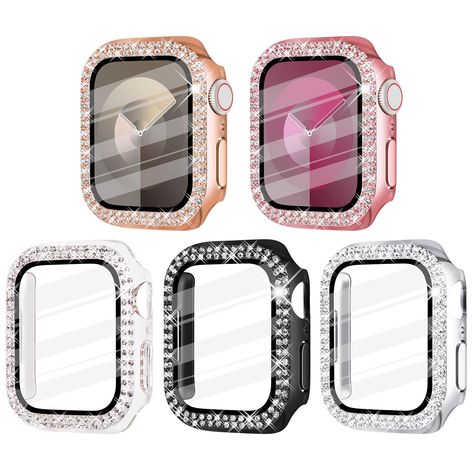 PRICES MAY VARY. Compatible with Apple Watch Series 9 Series 8 Series 7 45mm; Apple Watch Case with tempered glass screen protector; 5-Pack to switch up the look of your apple watch to match clothing or jewelry easily and quickly. Double Cubic Zirconia Halo- Apple Watch Jewelry case featuring a double scintillating cubic zirconia stone, adding a brilliant array of sparkles. Tempered Glass Screen Protector- Its tempered glass shield is made from the same protective film material used to military Apple Watch Screen Protector, Apple Watch Jewelry, Glass Shield, Watch Jewelry, Film Material, Apple Watch Case, Rose Gold Pink, Jewelry Case, Apple Watch Series