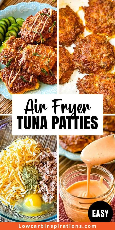 Keto Tuna Patties made in the air fryer! 15 minute meal with only 3 ingredients! Tuna Egg Cheese Air Fryer, Airfryer Tuna Patties, Air Fried Tuna Patties, Air Fryer Tuna Patties Keto, Tuna Burgers Air Fryer, Tuna Patties Sauce, Keto Tuna Patties Recipes, Air Fry Tuna Patties, 3 Ingredient Tuna Patties