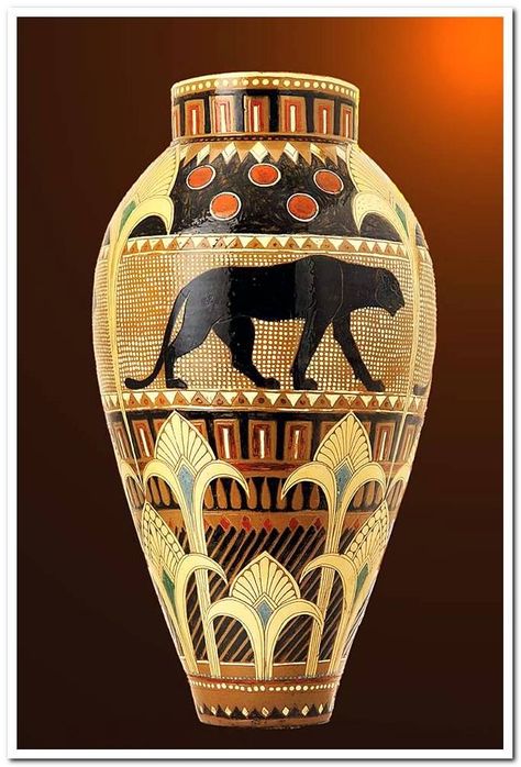 Laurent Bouvier French 1875 Egyptian Vase Tattoo, Egyptian Vase, Ancient Egypt Hieroglyphics, Ancient Vase, Egypt Hieroglyphics, Egyptian Motifs, Fire Icons, Clay Vase, Cat Items