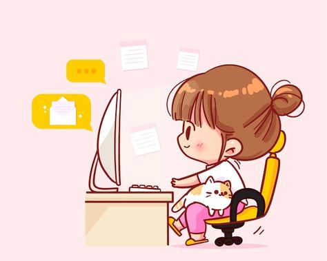 Cute workers sitting at desks with cat c... | Premium Vector #Freepik #vector #online-work #laptop-work #home-office #homework Business Pictures Image, Computer Illustration Design, Working Cartoon, Laptop Cartoon, Computer Cartoon, Cartoon Art Illustration, Cute Computer, Computer Illustration, Working On Laptop