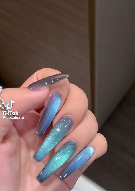 Blue Tiger Eye Nails, Ice Blue Cat Eye Nails, Cat Eye Effect Nails Blue, Turquoise Cat Eye Nails, Stiletto Cat Eye Nails, Long Cat Eye Nails, Royal Blue Cat Eye Nails, Blue Cats Eye Nails, Cat Eye Blue Nails