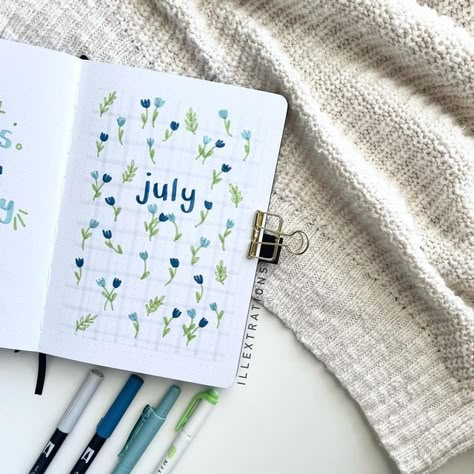 July Cover Page, Bullet Journal Month, Bullet Journal Ideas Templates, Bullet Journal Paper, Bullet Journal Tracker, Bulletin Journal Ideas, Bullet Journal Aesthetic, Bullet Journal Notebook, Bullet Journal Design Ideas