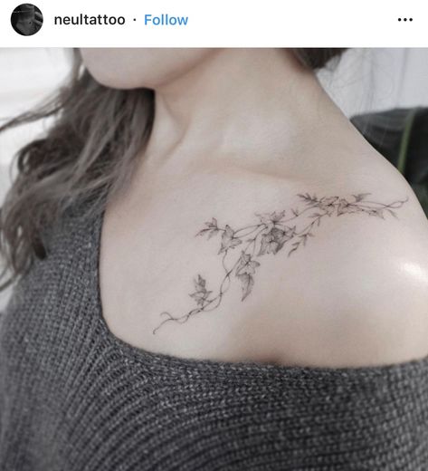 Ivy Collarbone Tattoo, Nature Collarbone Tattoo, Ivy Tattoo Shoulder, Dainty Ivy Tattoo, Ivy Shoulder Tattoo, Ivy Collar Bone Tattoo, Grape Vine Tattoos For Women, English Ivy Tattoo, Ivy Tattoo Vines For Women