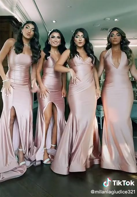 Teresa Giudice Wedding, Glam Bridesmaid Dresses, Pink Bridesmaid Gowns, Glam Bridesmaid, Blush Pink Bridesmaids, Famous Hairstyles, Teresa Giudice, Blush Wedding Dress, Blush Bridesmaids