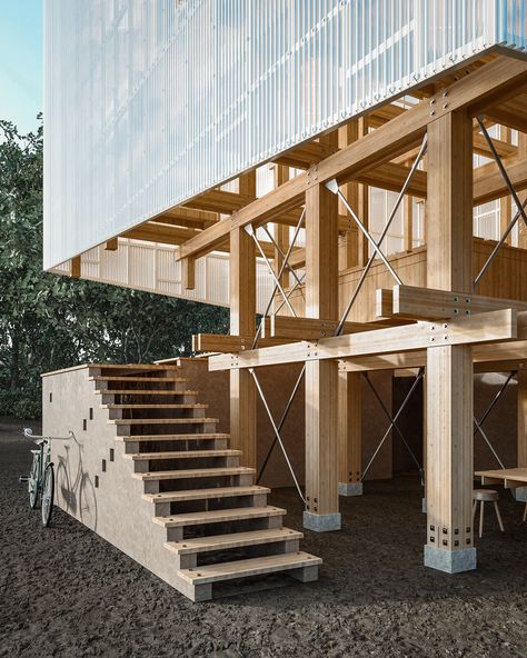 Cubes Architecture, Architecture Blueprints, Timber Architecture, Pavilion Architecture, House On Stilts, Kengo Kuma, Wood Architecture, Roof Architecture, Architecture Model House