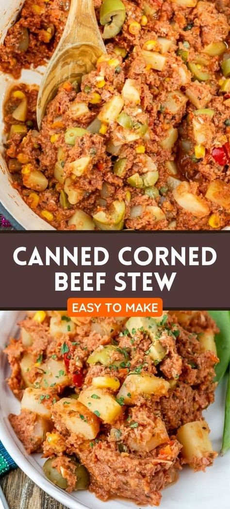 Puerto Rican Canned Corned Beef Stew Canned Corned Beef Recipe, Corned Beef Stew, Canned Corned Beef, Corn Beef, Easy Beef Stew, Corned Beef Recipes, Corned Beef Hash, Beef And Potatoes, Saltine Crackers