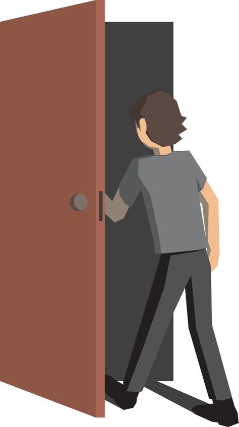 Man opening door, illustration, vector on white background. Person Opening Door Drawing Reference, Man Opening Door, Opening Door Pose Reference, Open Door Illustration, Door Animation, Door Illustration, Unique Art Projects, Opening Door, Body Reference Poses