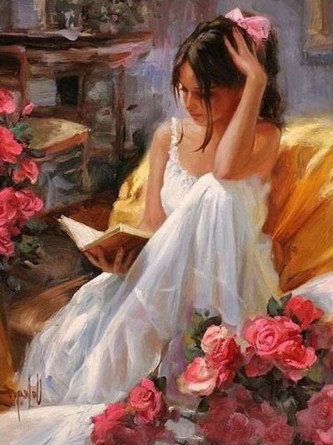 Vladimir Volegov, Galleria D'arte, Painting Of A Woman, To Have, Reading Art, Life Poster, Reading A Book, Woman Reading, Romantic Art