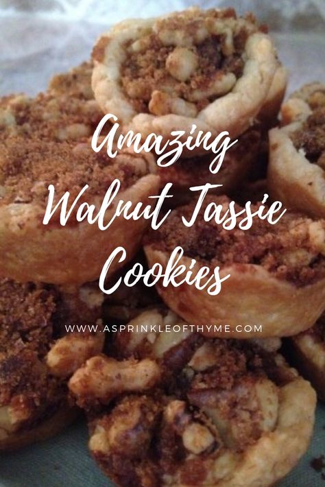 Walnut Tassie Cookies - An amazing recipe for the holidays Cookie Walnut Recipes, Walnut Tassies Recipe, Coffee Walnut Cookies, Walnut Crescent Cookies, Tassie Cookies, Walnut Shaped Cookies, Cups Desserts, Cream Cheese Crust, Tassies Recipe