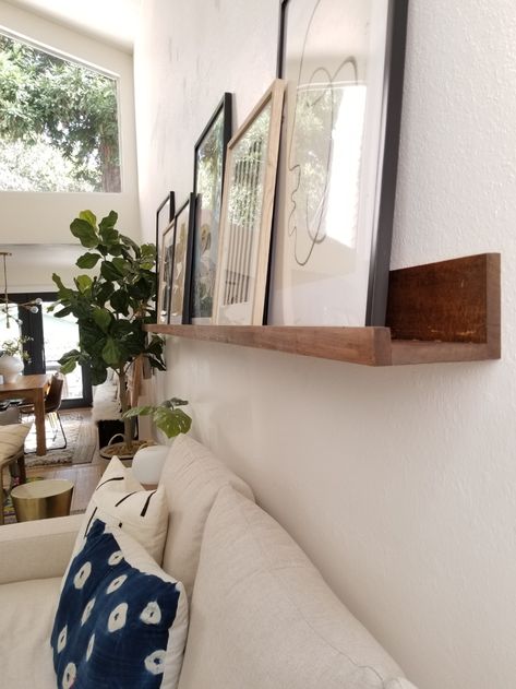 Long Picture Ledge, Shelf Above Couch, Diy Ledge, Kismet House, Ledge Decor, Mom Picture, Long Picture, Floating Shelves Living Room, Ledge Shelf