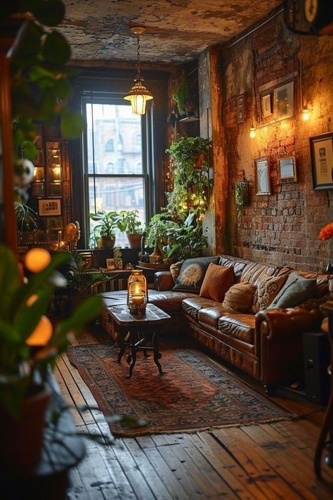 Cozy Small Apartment, Apartment Living Rooms, Brick Living Room, Industrial Style Living Room, Cozy Bedroom Ideas, Cozy Living Room Design, Industrial Livingroom, Deco Boheme, Small Apartment Living