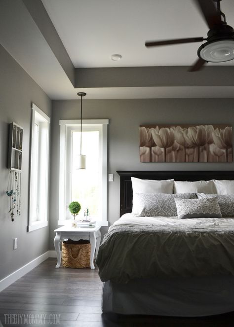 Mood Board: A Modern French Country Master Bedroom (My One Room Challenge Project) | The DIY Mommy Bedroom Tray Ceiling, Bedroom Paint Colors Master, Diy Mommy, Small Bedroom Remodel, Guest Bedroom Design, Diy Pillow, Gray Walls, Brown House, Bedroom Remodel