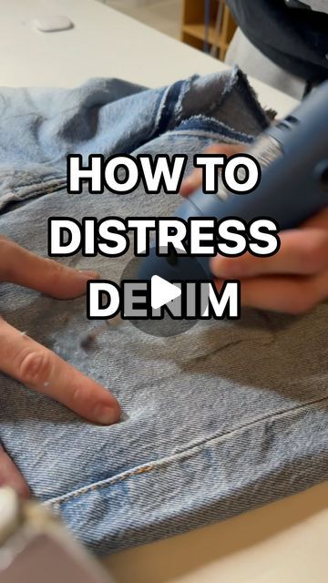 Kiril on Instagram: "How to distress denim🤞🏼🔥 . Some of my followers have asked me to create this tutorial, and I haven’t seen anyone else make a short-form video on how to distress denim. In this video, I cover two methods while also explaining how denim works. I’ve tried to pack in as much value and knowledge as I can in these 1.5 minutes. I hope this video helps someone. Feel free to ask me any questions via DMs or in the comments, and I’ll do my best to respond! . Follow for more content like this🔥 . . . . #denim #sewingtutorial #uniqueclothing #mensstreetwear #archivefashion #tshirtprinting" Destressing Tips Jeans, How To Distress Denim, How To Fray Denim, How To Make Distressed Jeans, How To Distress Jean Jacket, How To Distress Jean Shorts, Making A Skirt From Jeans, How To Distress Jeans Diy, Diy Tattered Jeans