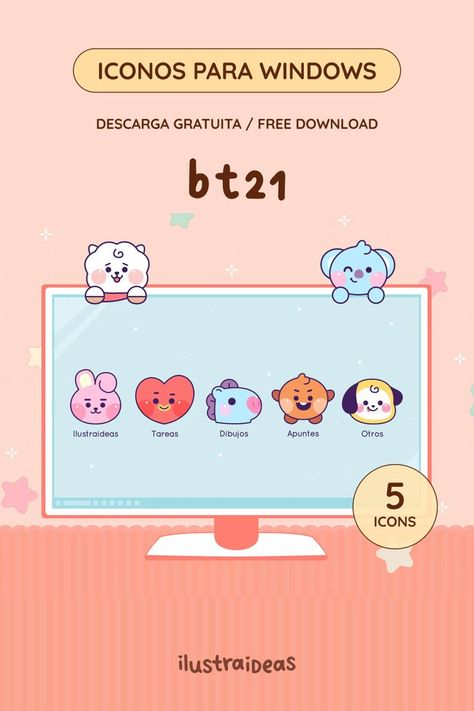 Aprende cómo instalarlos en el link de la imagen 💜 Iconos gratuitos para personalizar tu escritorio PC, laptop. Free Desktop Icons, Desktop Icons, Pc Windows, Pc Laptop, Peanuts Comics, Laptop, Bts, Comics, Kawaii