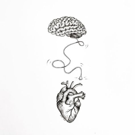 a heART project on Instagram: “Sometimes following your heART means losing your mind. . . . #sketch #sketching #sketchbook #drawing #arte #art #artist #artistsoninstagram…” Brain Tattoo, Heart Project, Heart And Brain, Brain Art, Heart Projects, Minimalist Drawing, Drawing Artist, Black And White Illustration, Anatomy Art