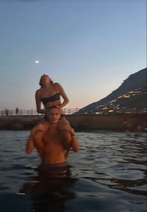 Italy Night, Couple Beach Pictures, William Franklyn Miller, Night Swim, European Summer Aesthetic, Lily Chee, Night Swimming, Summer Couples, Senior Trip