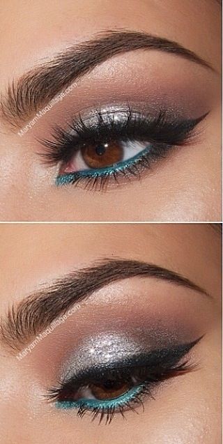 turquoise water line to make brown eyes pop Eyeshadow For Teal Dress, Makeup For A Teal Dress, Eye Makeup That Makes Brown Eyes Pop, Eye Makeup For Turquoise Dress, Prom Makeup For Turquoise Dress, Eye Makeup For Teal Dress, Make Up For Teal Blue Dress, Turquoise Dress Makeup Ideas, Dark Turquoise Makeup