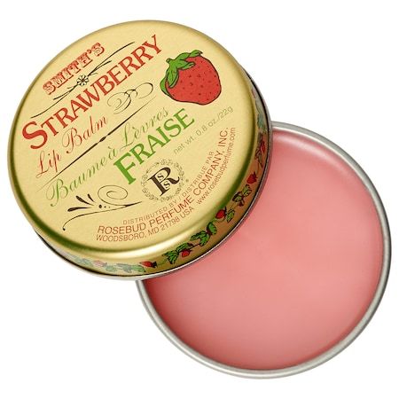 Strawberry Lip Balm - Rosebud Perfume Co. | Sephora Rosebud Salve, Lip Balm Tin, Scented Lip Balm, Rose Lip Balm, Strawberry Lip Balm, Premium Skincare, Dry Lips, Lip Scrub, Lip Balm Gloss